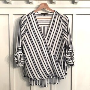 Wrap front striped blouse